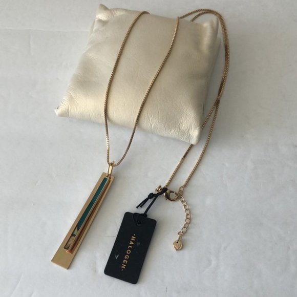 Halogen Resin Inlay Long Pendant Necklace Teal Blue Turquoise - Picture 10 of 16